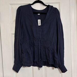 Old Navy Blue Tie Front Blouse with Relaxed Long Sleeves